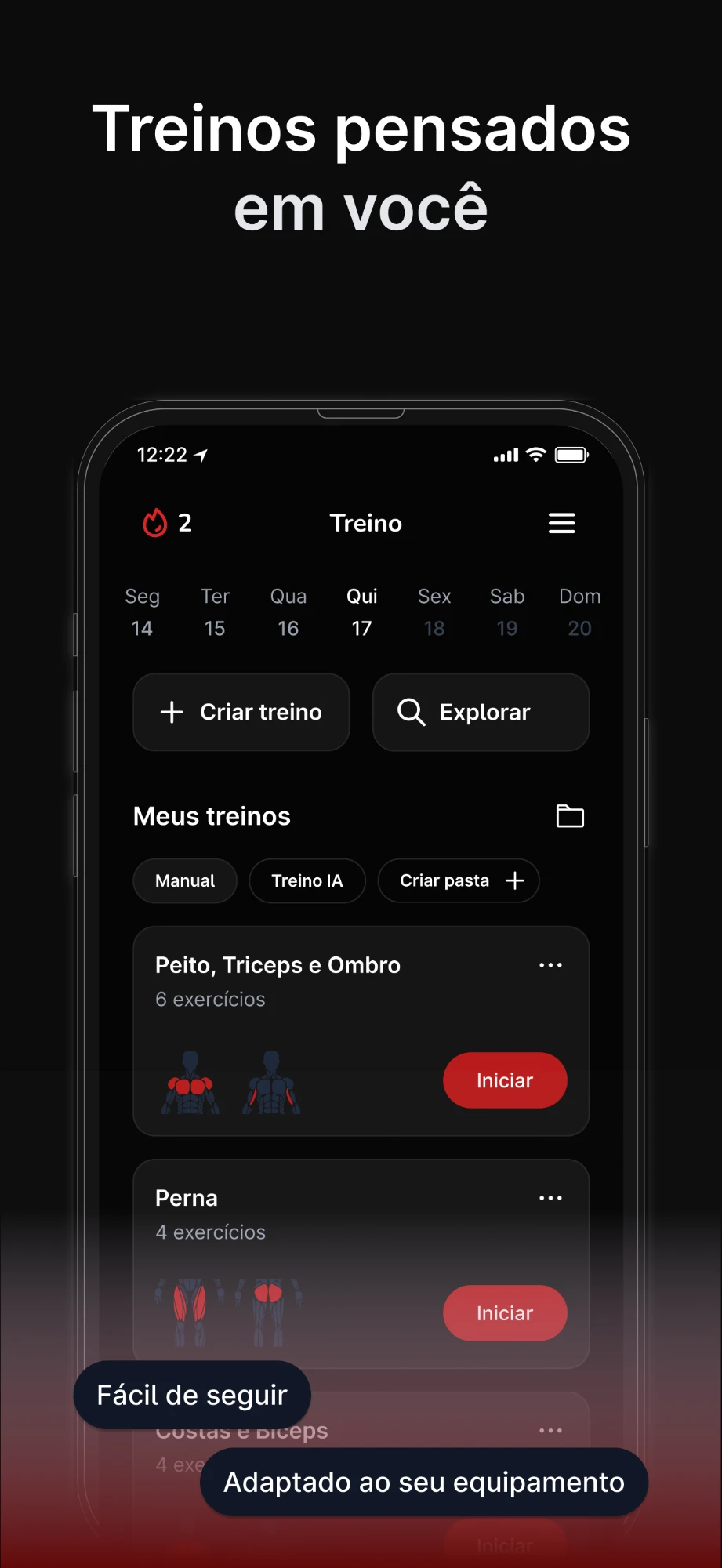 Lista de treinos no PumpX